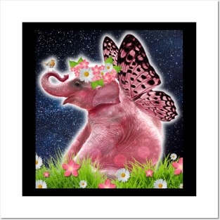 CUTIE PINK BUTTERFLY ELEPHANT!😊❤️ Posters and Art